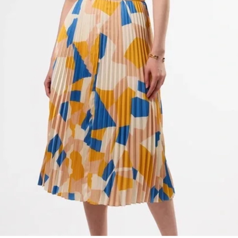 NWT Amour Vert Blaze Pleated Sateen Skirt Sonia Indigo Blue Multi S $195